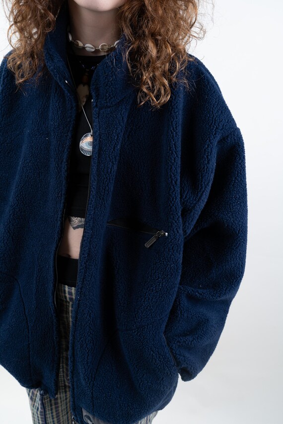 intage polar fleece jacket size XL navy blue mini… - image 7