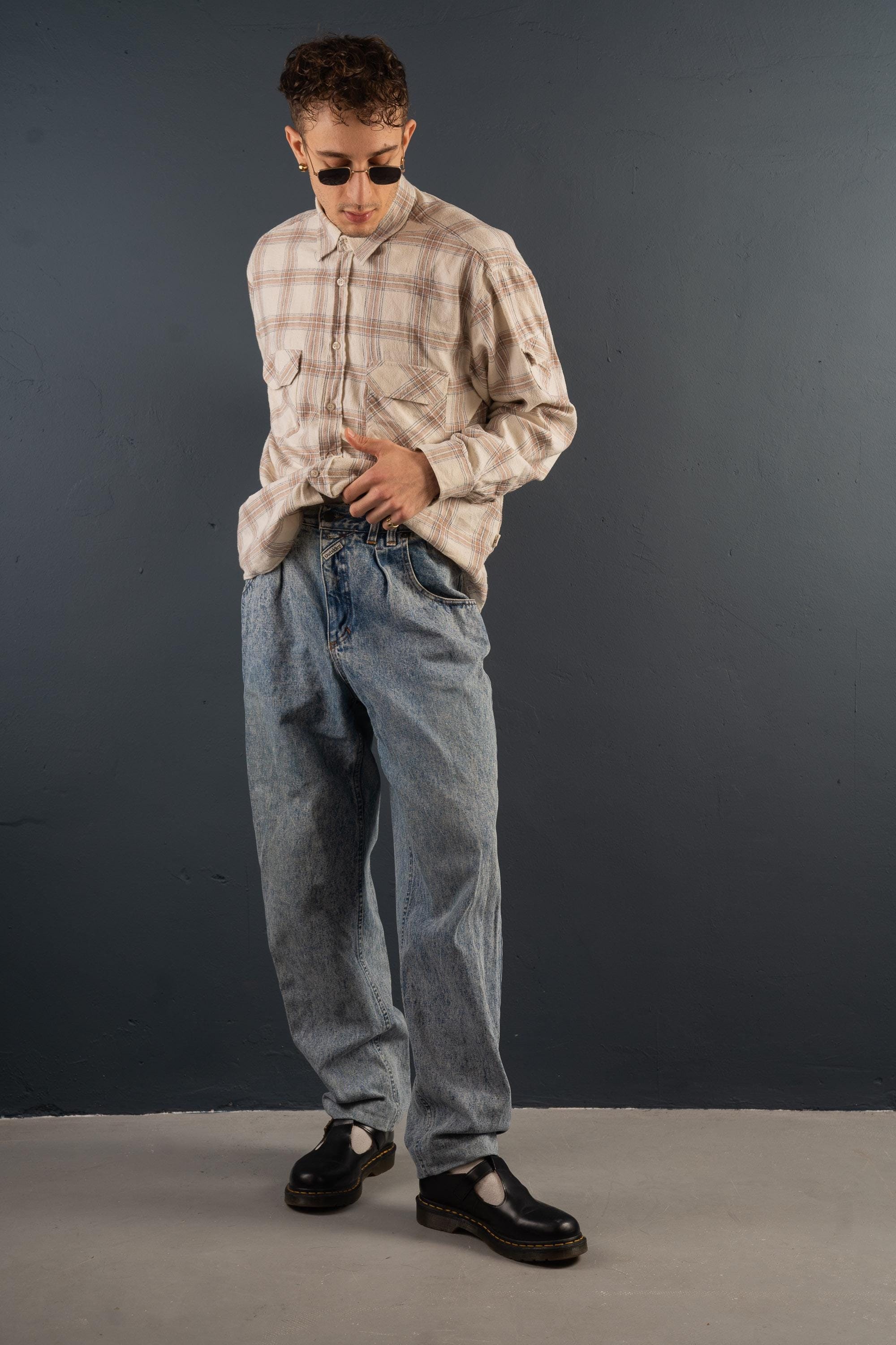 80s Vintage Denim Pants Jeans Trousers Size L Retro Pants Regular