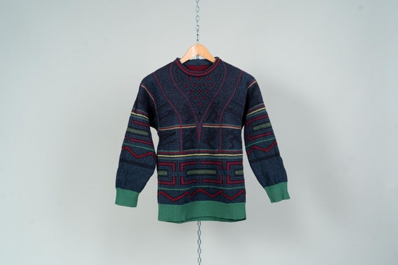 Pull vintage Fila grand-père 100% laine vierge motif fou Taille M