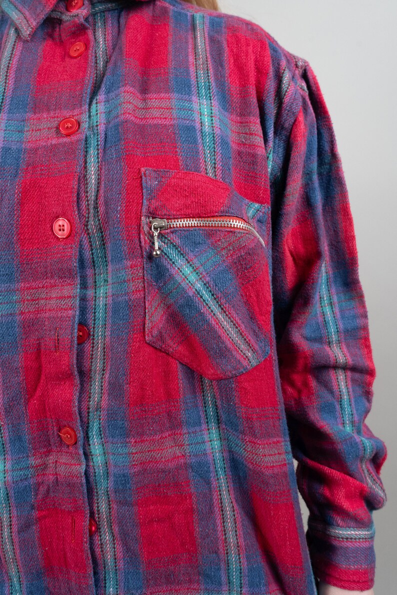 Vintage flanellen overhemd rood houthakkershemd ruitpatroon maat M jaren '80 jaren '90 afbeelding 6