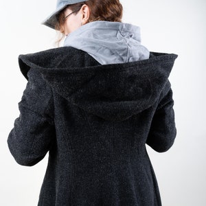 trench-coat en laine vintage noir à capuche Taille S / Mètre 80s 90s image 6
