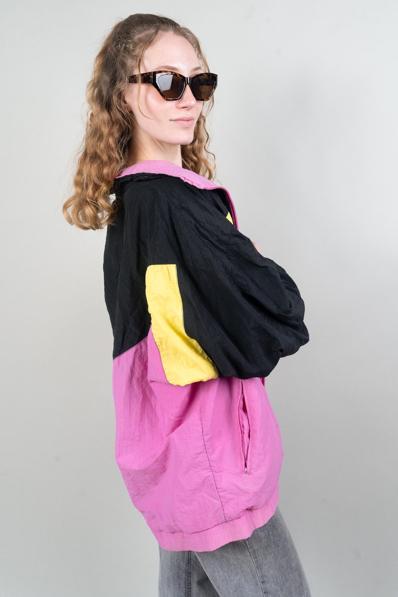 Vintage Size XL Shelljacket Sport Jacket Windbreaker 80s 90s black pink image 7