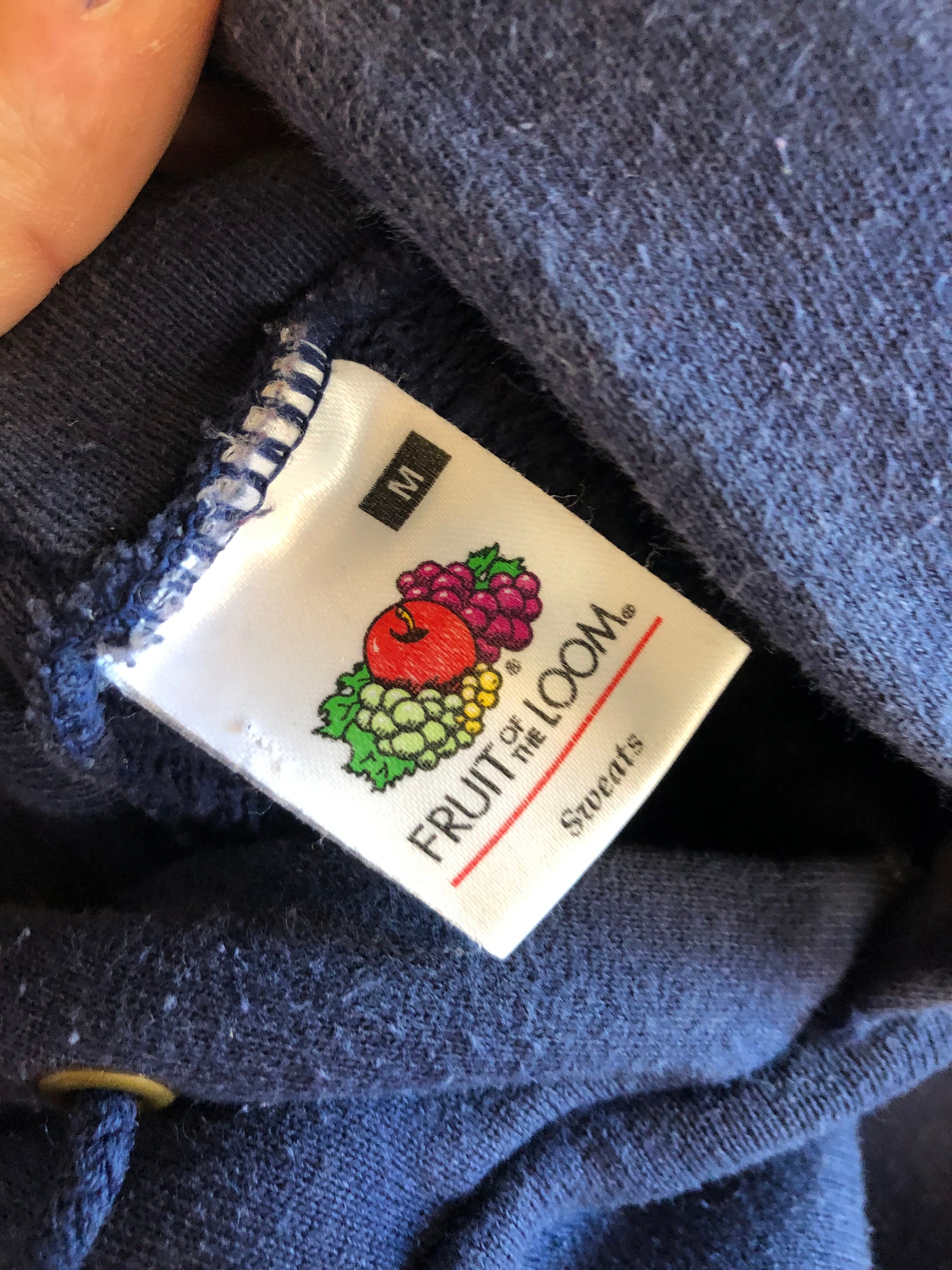 80s Vintage Fruit of the Loom Hoodie Jumper Blue Grey Size M