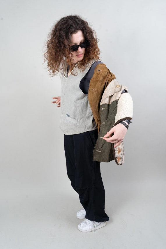Vintage vest grey cotton Size L gender neutral 80s - image 10