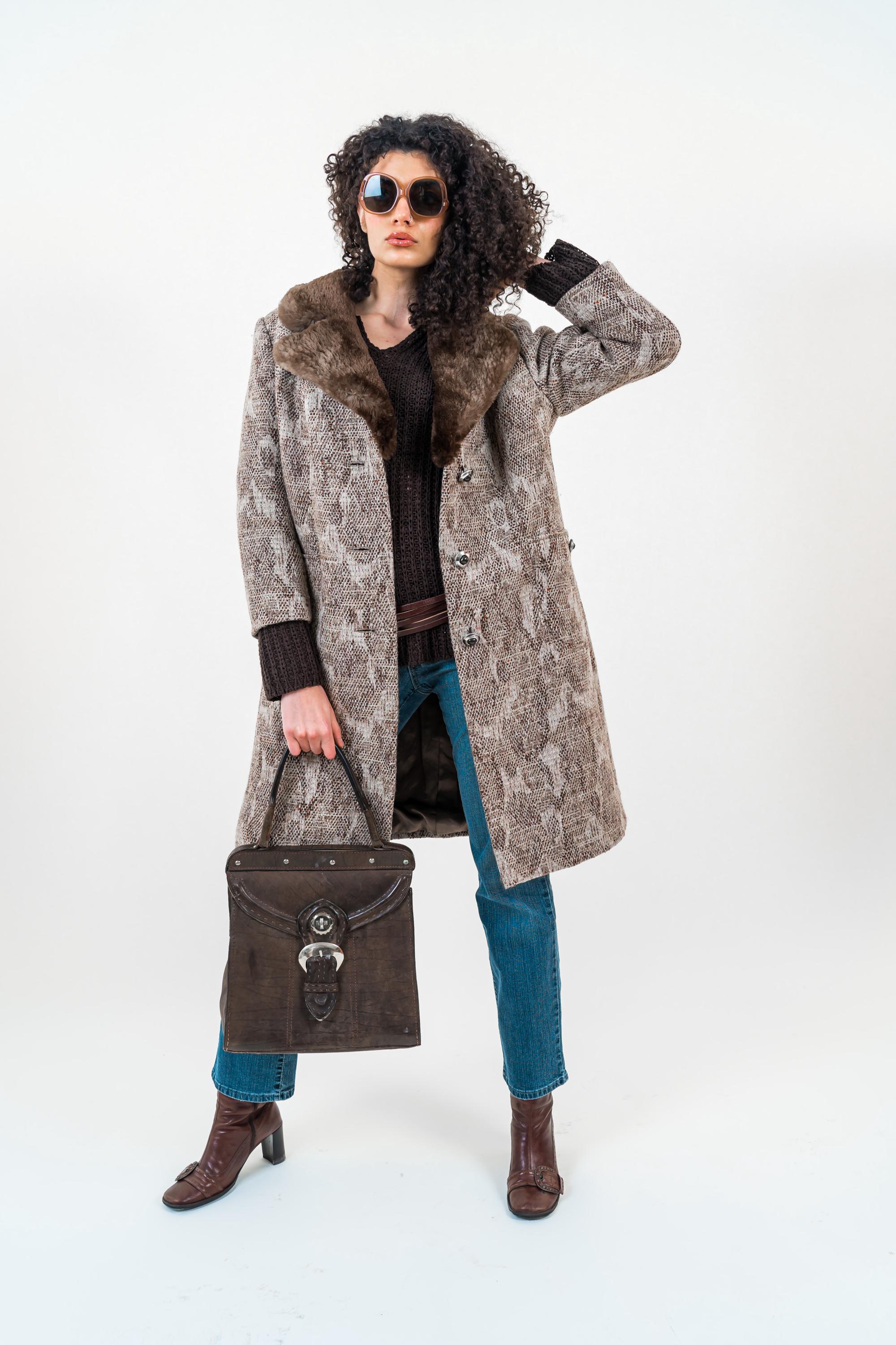 ジャケット・アウター 2000s STONE  WOOL COAT Vintage 80s Tweed Wool Coat for Women – Beige, Size S, Fur Hem - Etsy