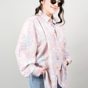 vintage shirt printed shirt pastel abstract pattern cotton Size L 80s 90s image 3