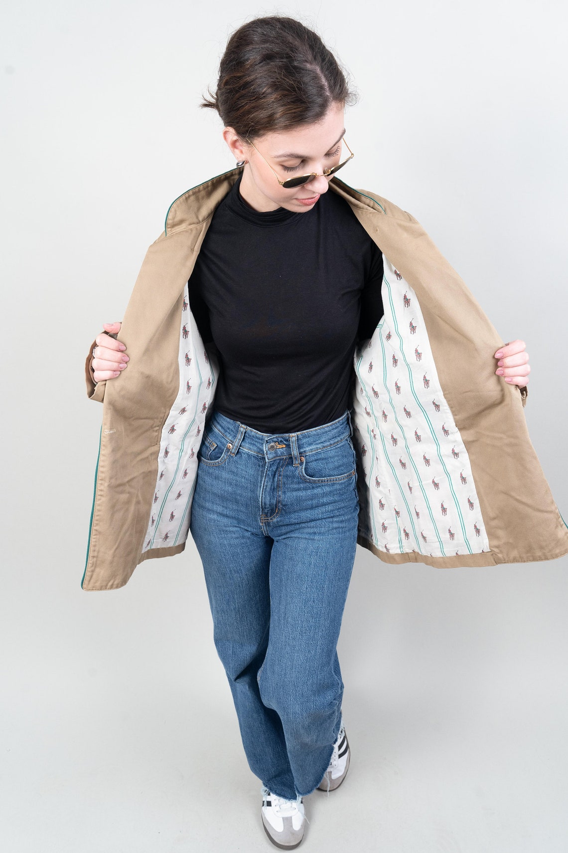 Oversized vintage blazer cotton blazer cream patches 80s, foto 3 di 5