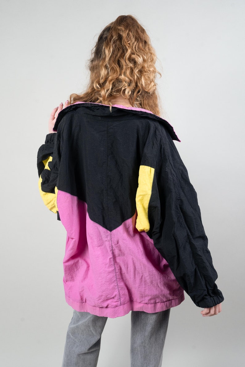 Vintage Size XL Shelljacket Sport Jacket Windbreaker 80s 90s black pink image 6