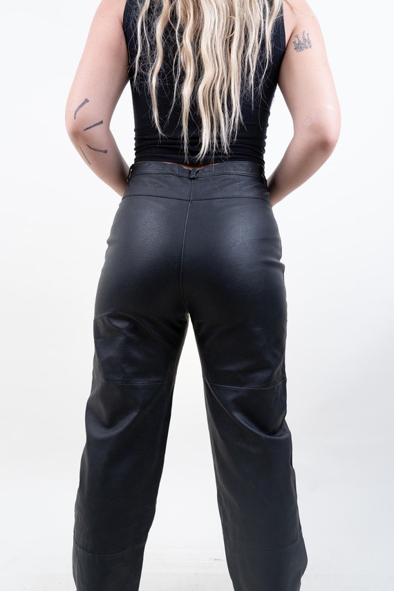 Vintage Leather Pants Black With Pockets High Waist Size L Vintage Leather Pants Black With Pockets High Waist Size L