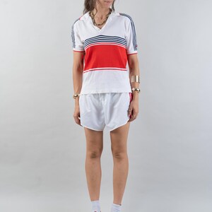 vintage Fila polo shirt 80s white and blue red striped pattern Size S cotton unisex gender neutral nona, nona clothing, vintage,  vintage online shop, gender neutral, vintage for men, vintage for woman, 80s aesthetics, 90s aesthetics, vintage berlin,