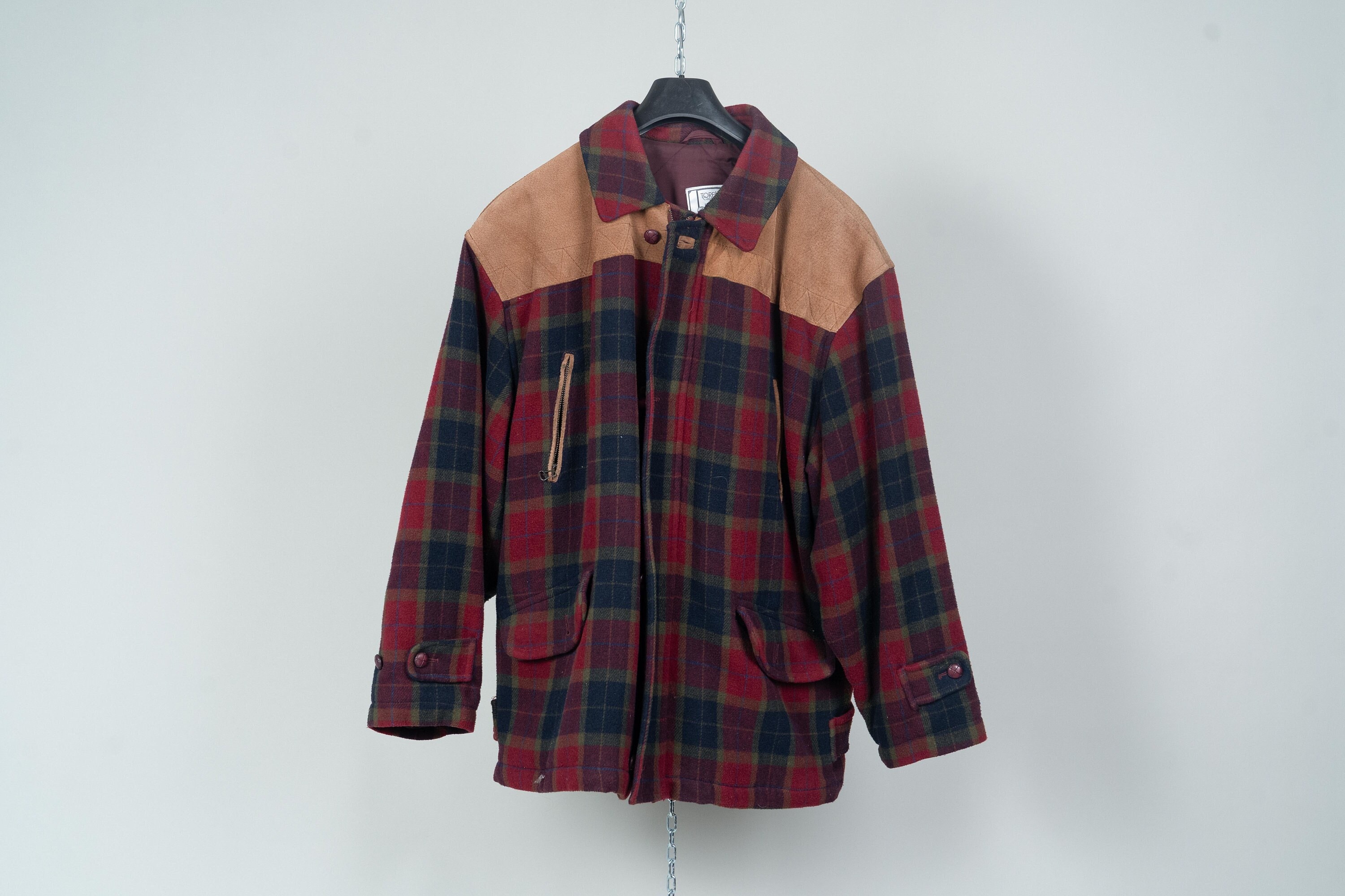 Vintage Barbour Jacket Size XL Check Pattern Lined Suede Leather