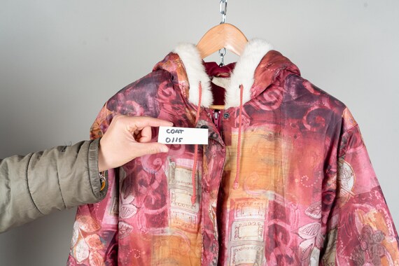 Vintage red pastel winter jacket abstract crazy p… - image 6