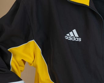 Vintage Adidas Black and Yellow Windbreaker Jacket Size L 80s 90s
