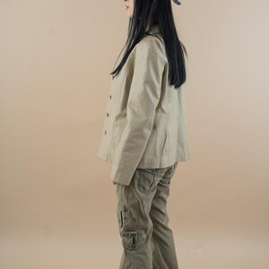 vintage leather jacket beige minimalist genuine leather jacket woman Size M 80s 90s