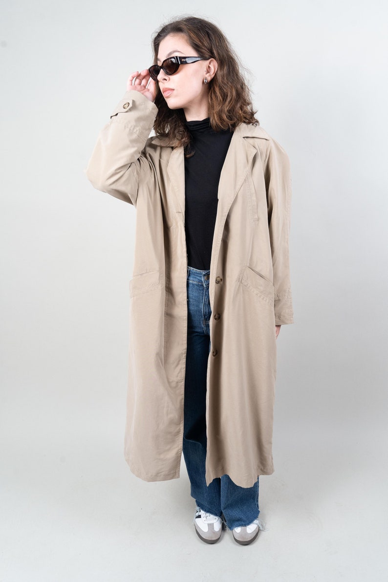 Vintage classic trench coat single breasted beige oversized 80s 90s image 9