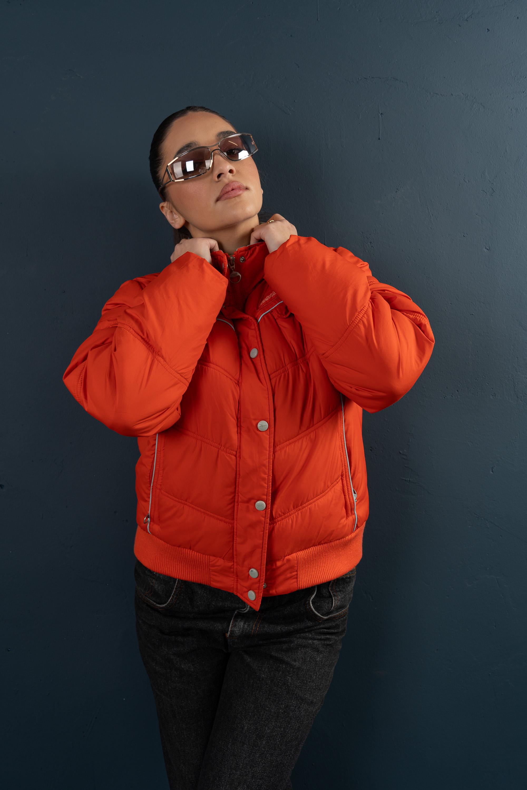 Vintage Reebok Puffer Jacket Cropped Parka 100% Down Jacket Orange 