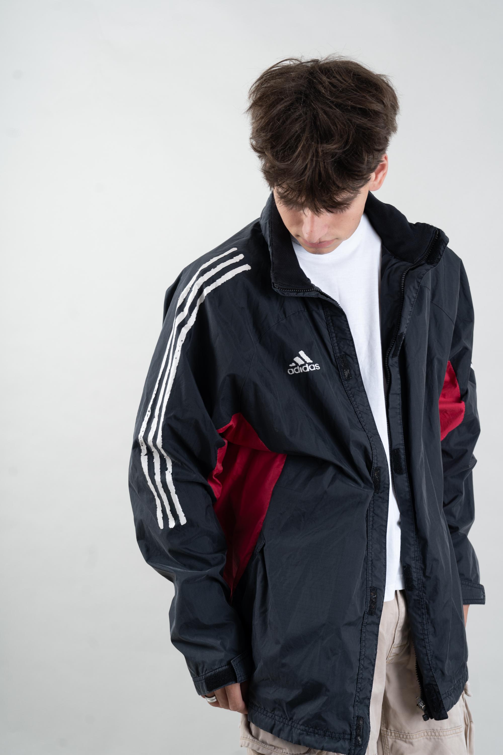Vintage Adidas Black and Red Windbreaker Jacket Size L - XL Vintage Adidas Black and Red Windbreaker Jacket Size L - XL