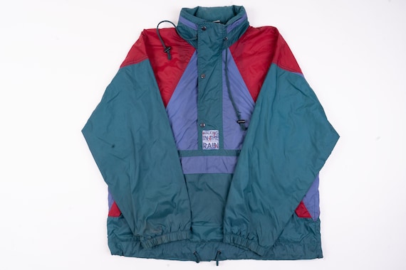 Vintage Windbreaker Jacket Blue and Red Color Block Size L