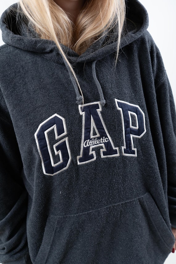 80s vintage Gap fleece jumper hoodie gray with wh… - image 7
