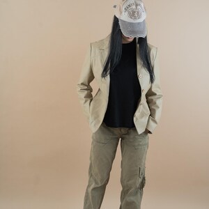 vintage leather jacket beige minimalist genuine leather jacket woman Size M 80s 90s