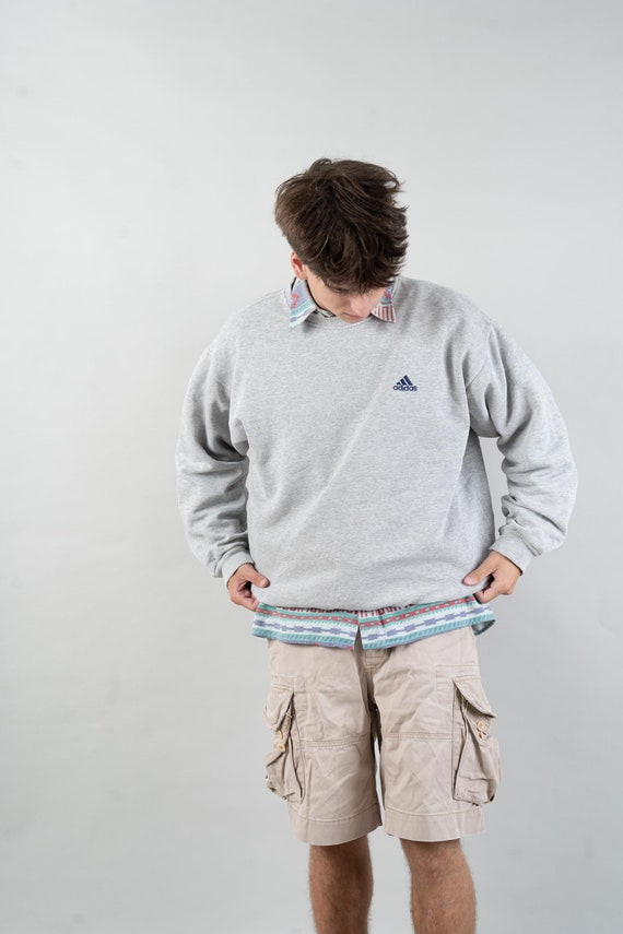 Adidas Vintage Jumper Gray Plain Embroiled Logo 80s Cotton Jumper Unisex Gender Neutral Etsy