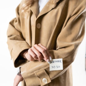 Vintage leather coat beige suede leather soft leather coat minimalist oversized button up gender neutral y2k 90s aesthetic second hand image 10