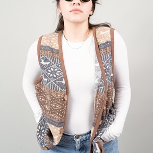 vintage shepherd vest wool one size brown crazy pattern navajo 80s 90s image 8