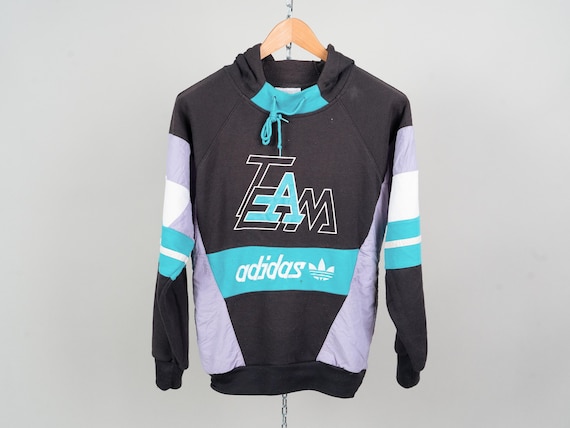 Vintage Adidas sweater hoodie sweatshirt crewneck blue black 80s Size L Etsy