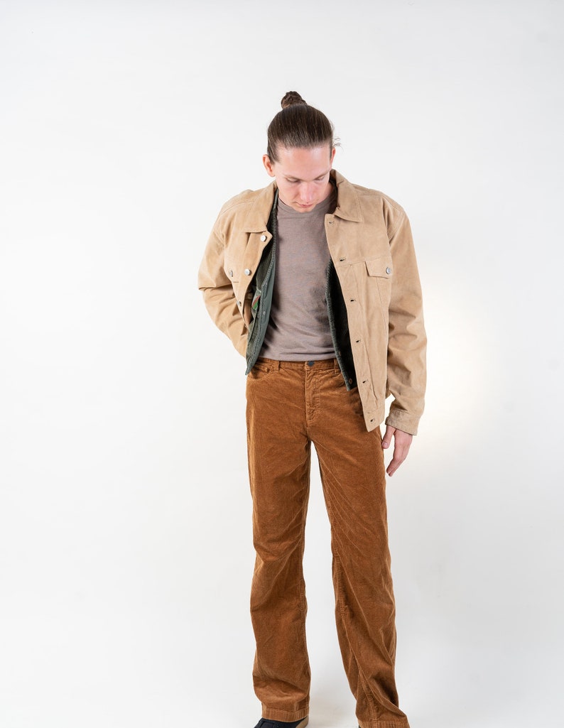 Vintage corduroy pants L beige regular fit pants 80s 90s image 3