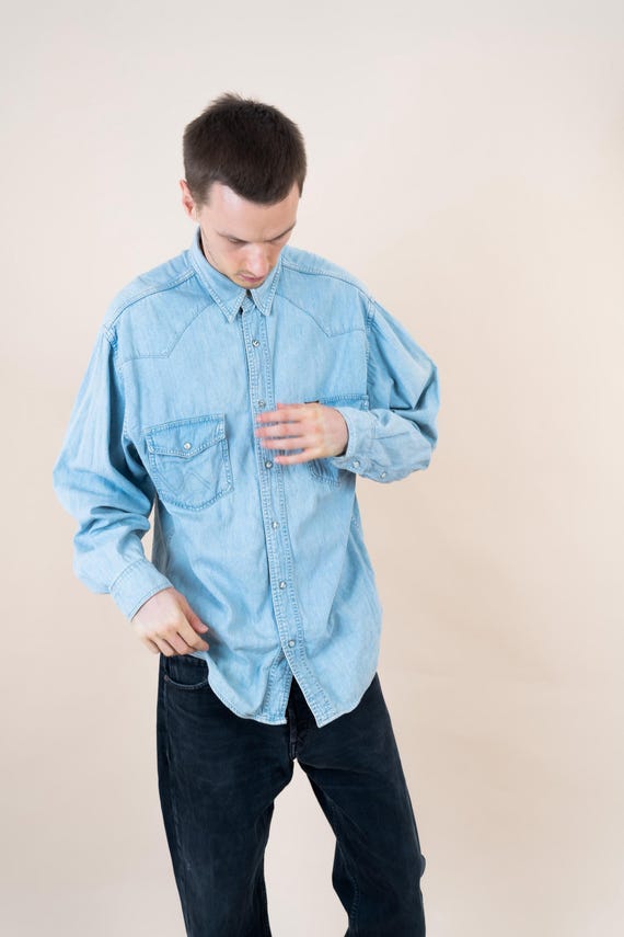 Vintage Dark Wash Denim Shirt – Classic Western Button Shirt