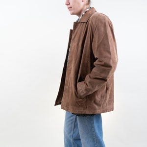 80s vintage leather jacket casual basic minimalist brown beige jacket velor leather jacket Size M gender neutral second hand clothing y2k image 6