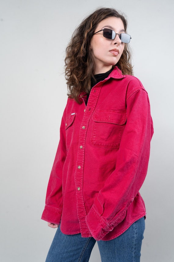 vintage Carhartt shirt red denim shirt oversized … - image 1