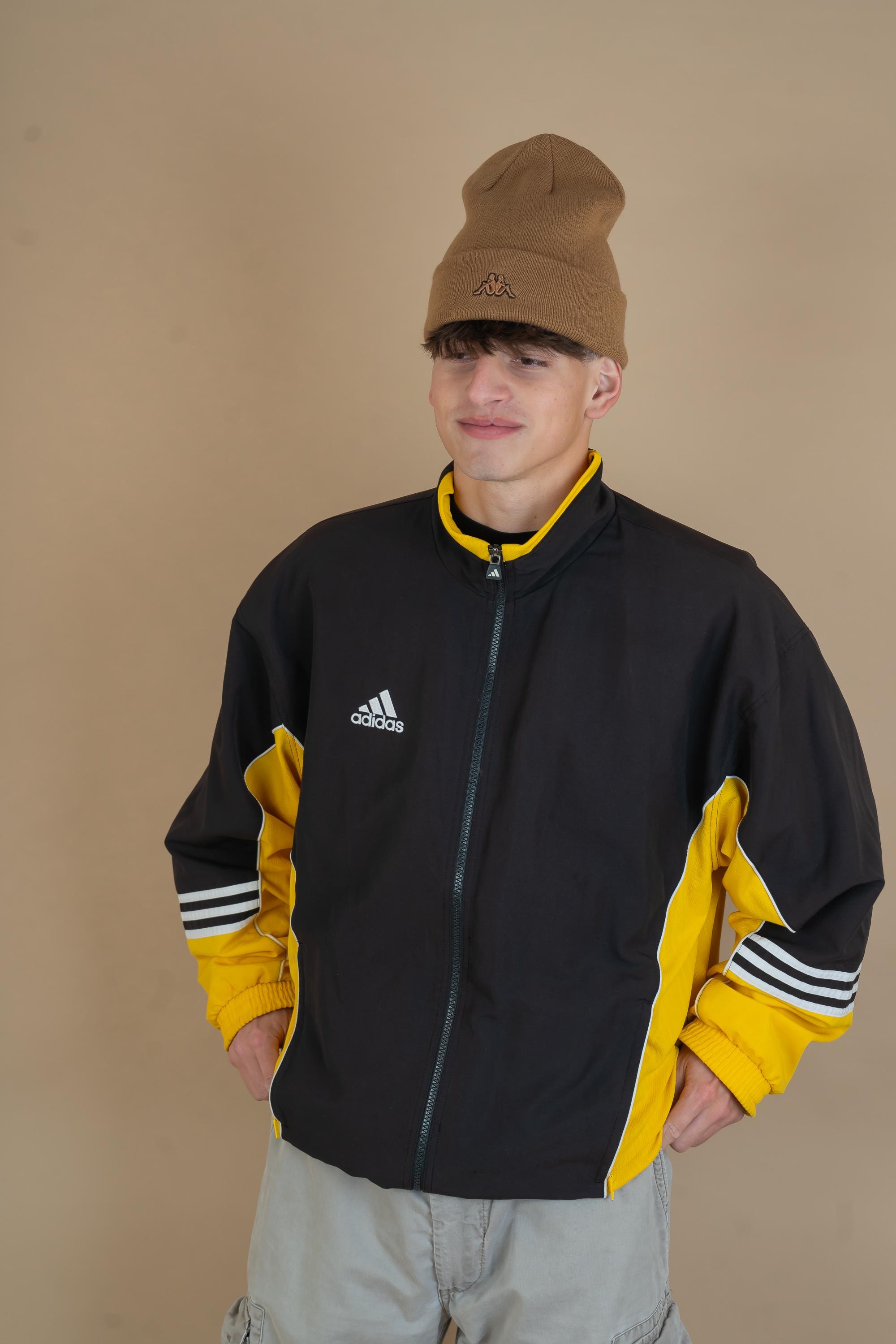 Vintage-adidasウィンドブレーカー 上下セット:2L:黒/黄/白 Vintage Adidas Black and Yellow Windbreaker Jacket Size L 80s 90s