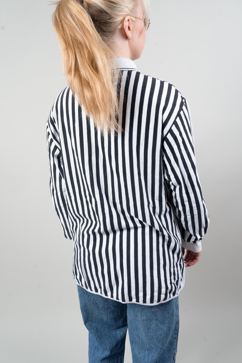 Vintage striped shirt quarter zip black and white striped cotton 80s image 9