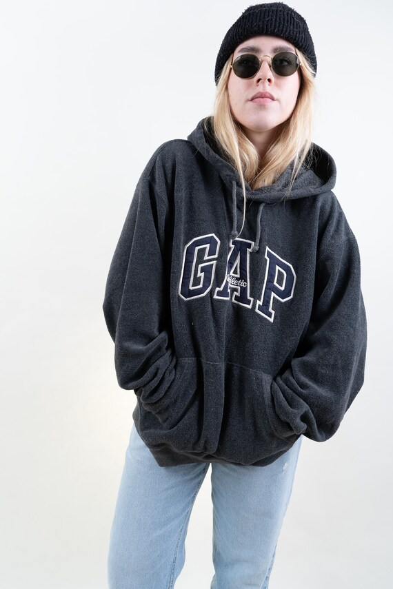 80s vintage Gap fleece jumper hoodie gray with wh… - image 8