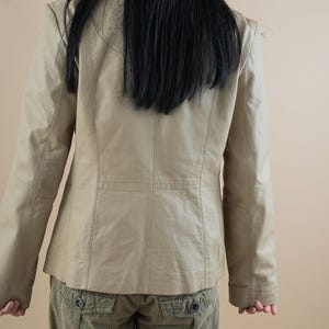 vintage leather jacket beige minimalist genuine leather jacket woman Size M 80s 90s