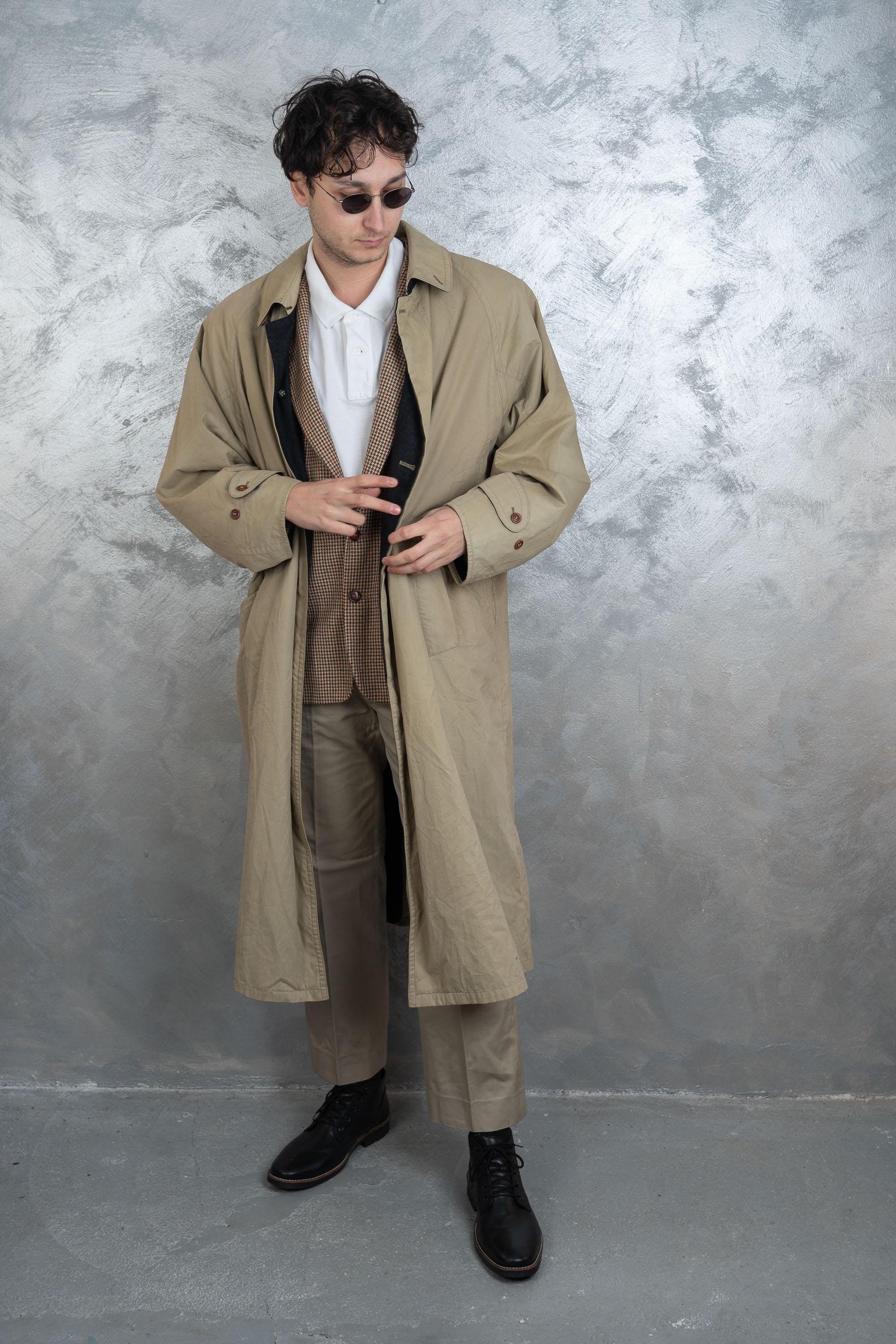 Vintage Classic Trench Coat Single Breasted Gray Brown Fleece