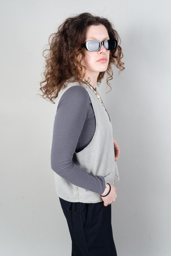 Vintage vest grey cotton Size L gender neutral 80s - image 5