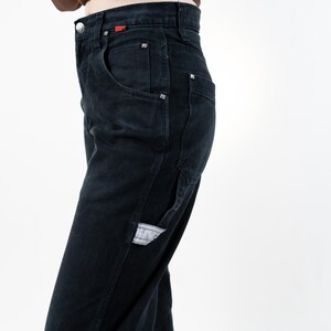 Vintage cargo denim pants black with pockets high waist Size S 80s 90s image 3