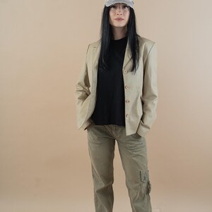 vintage leather jacket beige minimalist genuine leather jacket woman Size M 80s 90s