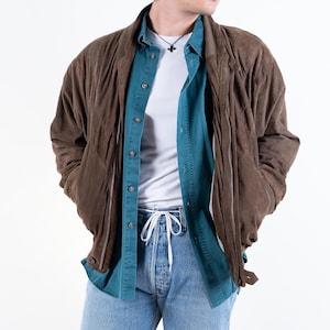 80s Vintage Suede Leather Bomber Jacket - chocolate Brown - Size M | Retro fashion statements