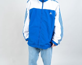 Vintage Adidas Blue and White Windbreaker Jacket Size XL 80s 90s