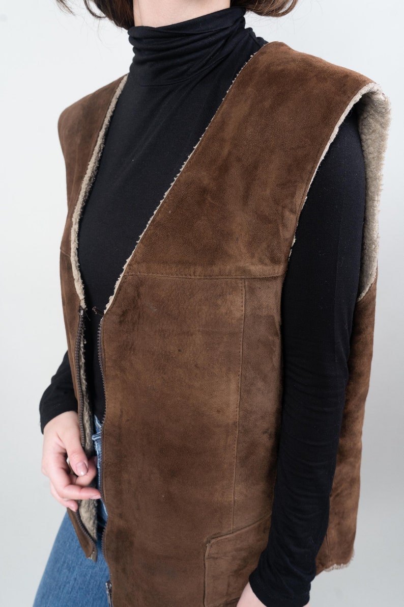 vintage shepherd vest leather wool suede one size crazy pattern navajo 80s 90s image 9