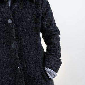 Vintage wool trench coat black hooded Size S / Meter 80s 90s image 2