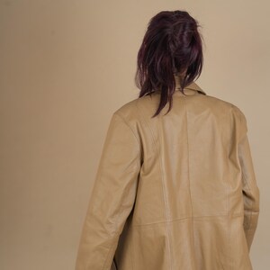 vintage leather jacket beige minimalist genuine leather jacket woman Size M 80s 90s