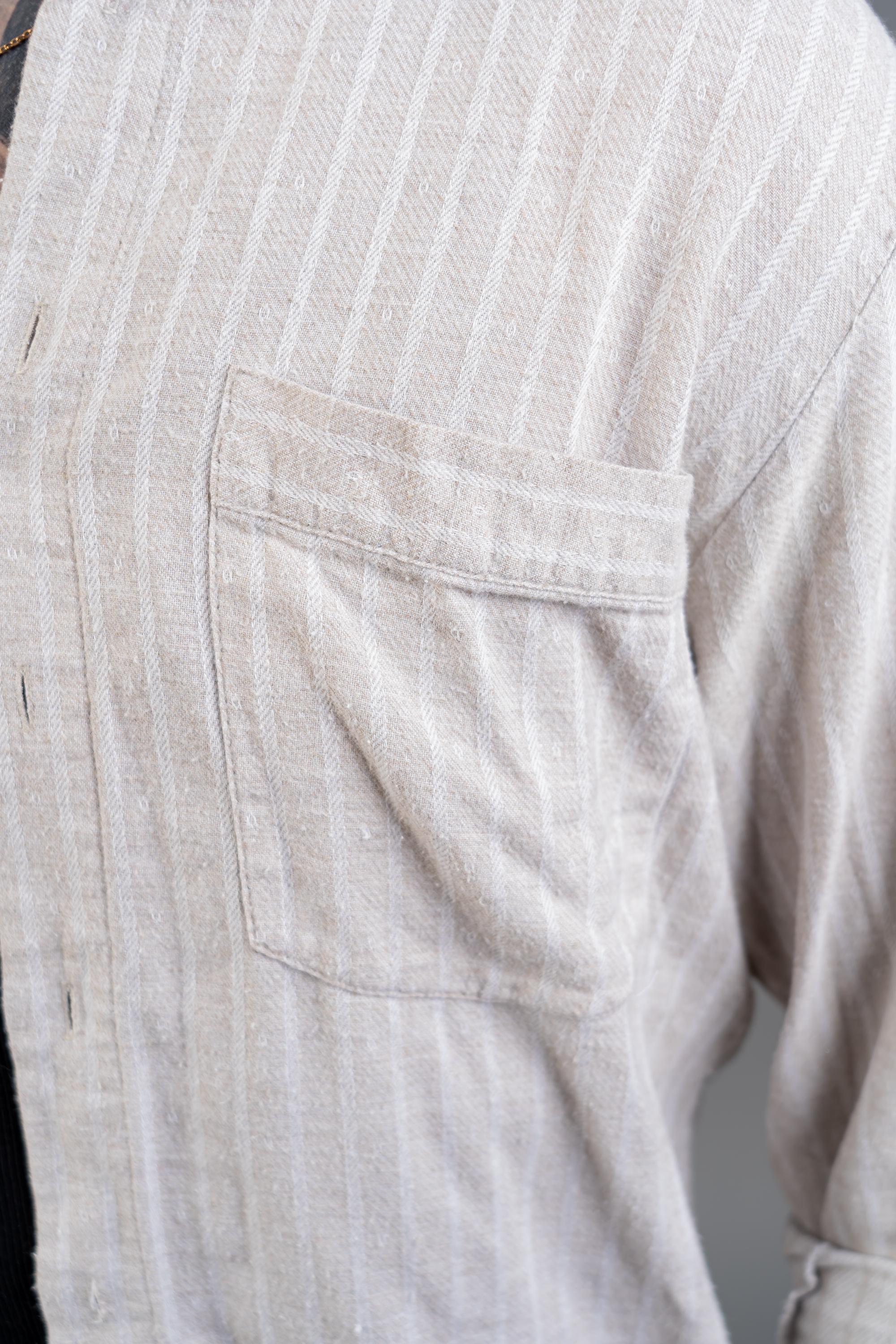90s Vintage Button up Shirt | Beige Gray | Size XXL | Hard Cotton 
