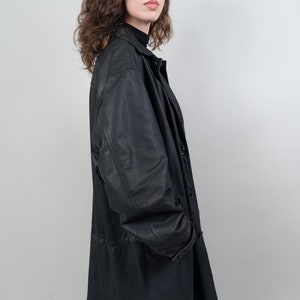 Vintage camel leather coat black lined minimalist Size XL 52 80s 90s soft goat leather image 9