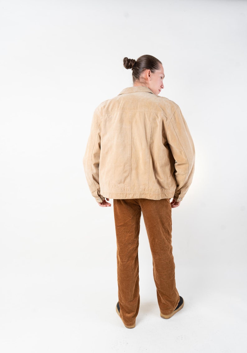 Vintage corduroy pants L beige regular fit pants 80s 90s image 4