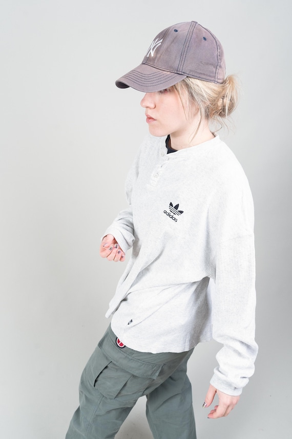 Vintage Adidas Jumper Sweatshirt Grey 80s Hard Cotton Size M Etsy