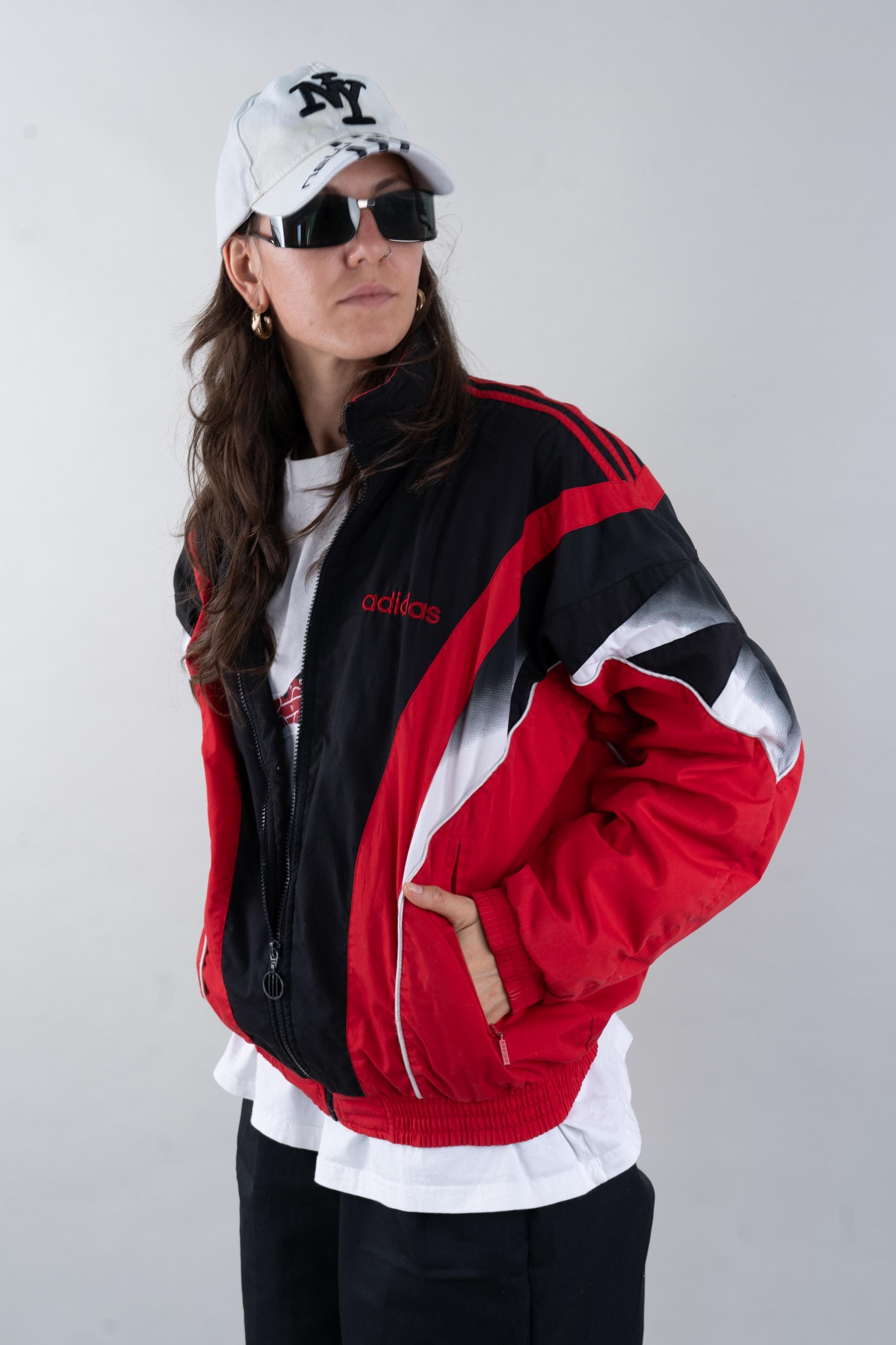 Vintage Adidas Black and Red Windbreaker Jacket Size L 80s Vintage Adidas Black and Red Windbreaker Jacket Size L 80s